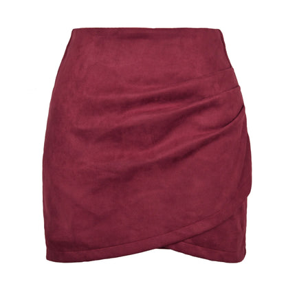 maoxiangshop Suede Irregular Skirts Summer Women High Elastic Waist Pleated Zipper Skirt