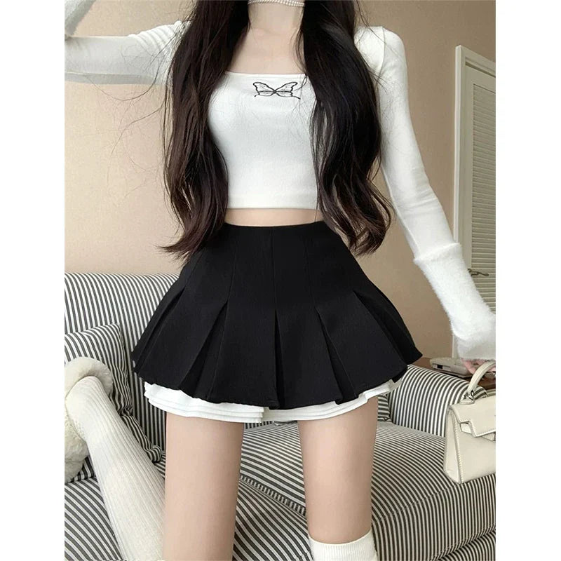 Y2K Black Mini Skirt Women Kawaii High Waist Ruffles Pleated Skirts Summer Harajuku Korean Fashion Grey Tennis Faldas New