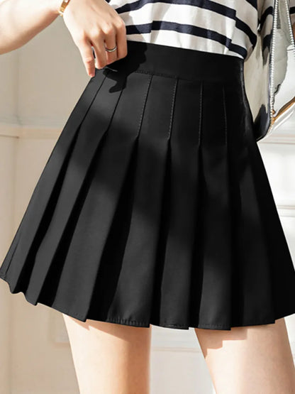 maoxiangshop White Women Pleated Skirts Summer High Waist Zipper Girls Dancing JK Mini Skirts Black Fashion Student A Line Faldas