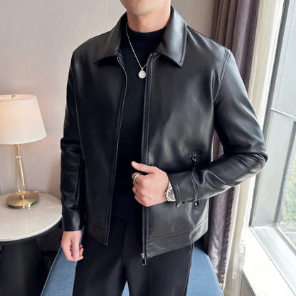 maoxiangshop Men Bomber Leather Jacket New Anti-wind Lapel Solid Casual Slim Fit Jacket Coats Motorcycle PU Leather Jacket Fashion