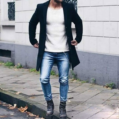 maoxiangshop Autumn Winter Mens Jacket Male Overcoat Casual Solid Slim Coats Long Cotton Coat Streetwear