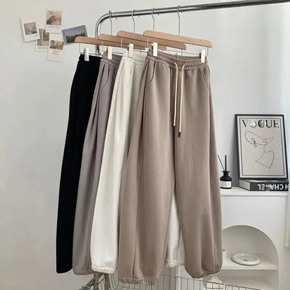 maoxiangshop  -  2024 Autumn New Wide Leg Pants Women Baggy Sweatpants Loose High Waisted Bound Feet Pants Lady Lace Up Casual Straight Trousers