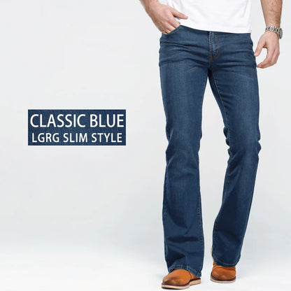 maoxiangshop  Mens Boot Cut Jeans Slightly Flared Slim Fit Blue Black Trousers Designer Classic Male Stretch Denim Pants