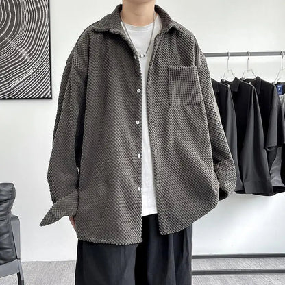maoxiangshop New Korean Style Shirt Plus Size 5Xl-M Corduroy Shirts Men Harajuku Pineapple Cubes Mens Shirt Long Sleeve Streetwear Fashions
