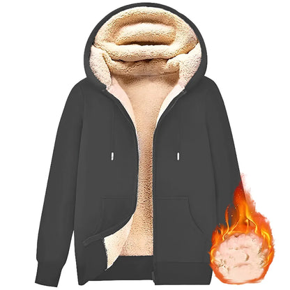 maoxiangshop Trendy Sweatshirt Coat Front Pockets Warm Zipper Lamb Wool Jacket  Men and Woman Winter Pure Color Plush Lined Cardigan Hoodie
