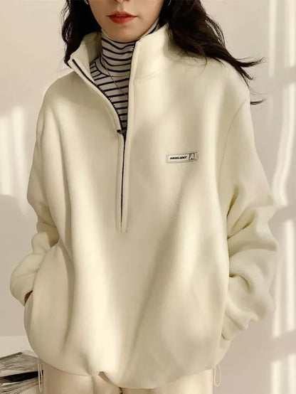 maoxiangshop Korean Warm Fleece Fluffy Zip Hoodies Women Casual Kpop Fashion Plus Velevt Sweatshirt Top 2022 Autumn Winter