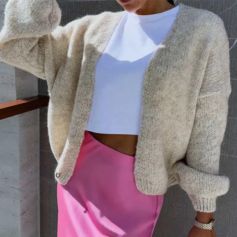 maoxiangshop  -  Winter Cardigan Warm Solid Color Thickness Cardigan New Autumn Loose Long Sleeved Women Sweater Commuter 2024 Knit Fleece Coat
