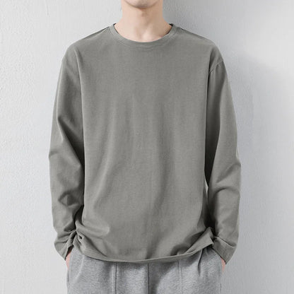 maoxiangshop New Klein Blue Long Sleeve T-shirt Men's Spring and Autumn New Solid Color Laydown Casual Top Coat Round Neck Underlay Shirt 5xl