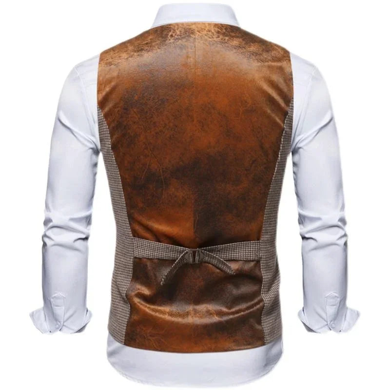 maoxiangshop Men's Seampunk Suit Vest Wool Tweed Slim Fit Leisure Cotton Double Breasted Business Waistcoat