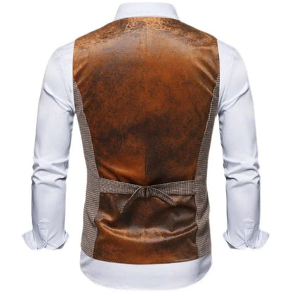 maoxiangshop Men's Seampunk Suit Vest Wool Tweed Slim Fit Leisure Cotton Double Breasted Business Waistcoat