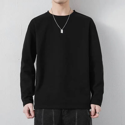 maoxiangshop New Klein Blue Long Sleeve T-shirt Men's Spring and Autumn New Solid Color Laydown Casual Top Coat Round Neck Underlay Shirt 5xl