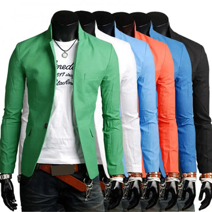 maoxiangshop Men Casual Blazer Spring Autumn Solid Color Lapel Collar Button Pockets Decor Business Suit Tops Wedding Party Outwear Coat
