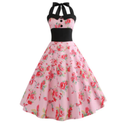 maoxiangshop Casual Floral 50s 60s Retro Vintage Dress Women Robe Rockabilly Swing Pinup Vestido Sexy Elegant Dress Vestidos