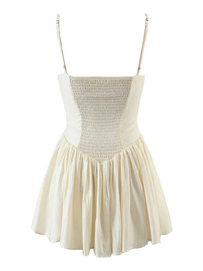 2023 Spring Summer New Fashion Sexy Party Slim Women Pleated Elastic High Waist Chic Strap Short Mini Dress Female