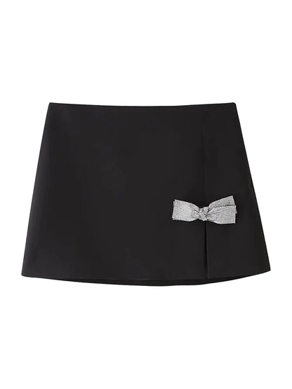 maoxiangshop  -  Girls Cute Jewelry Decoration Fashion Black Mini Skirts 2024 Womens Summer Casual High Waist Black Short Skirt