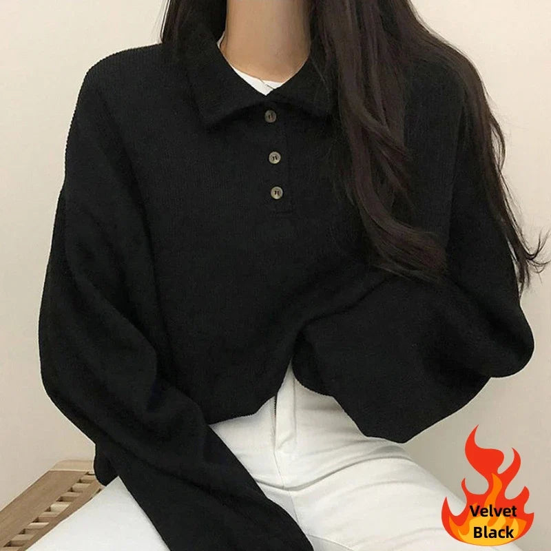 maoxiangshop Spring Summer Autumn Korean Casual Polo T-Shirt Female Pullover Fashion Women Blouse Simple Preppy Style Student Loose Soft