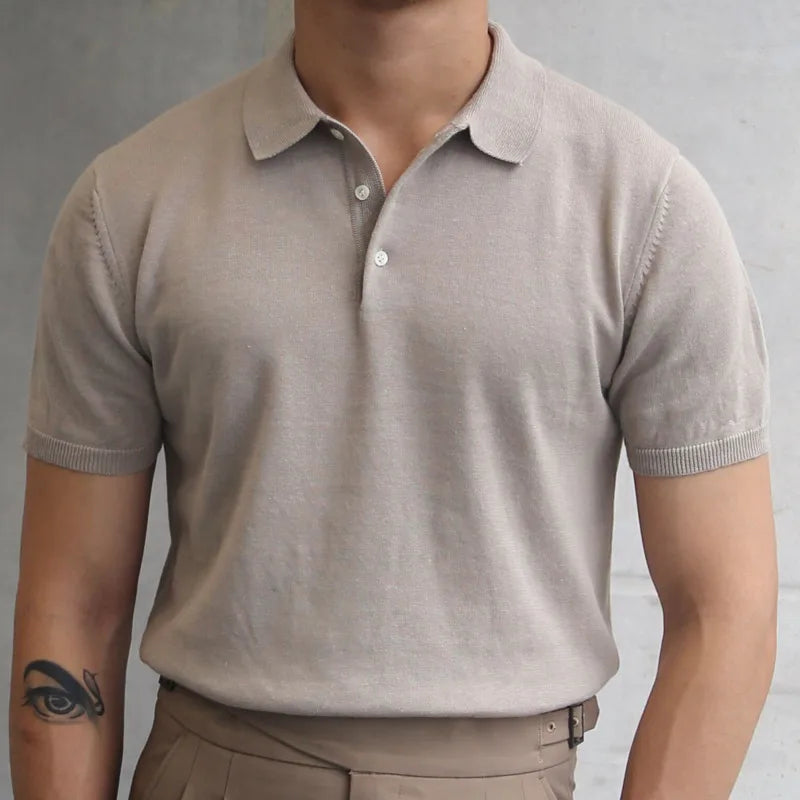 maoxiangshop Summer Simple Solid Color Casual Slim Lapel Polo Knit  Breathable Polo Camisa Hombre British  Men's Shirt Mannen Polo