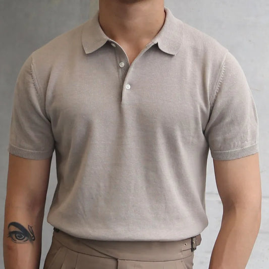 maoxiangshop Summer Simple Solid Color Casual Slim Lapel Polo Knit  Breathable Polo Camisa Hombre British  Men's Shirt Mannen Polo