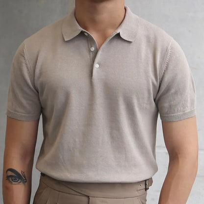 maoxiangshop Summer Simple Solid Color Casual Slim Lapel Polo Knit  Breathable Polo Camisa Hombre British  Men's Shirt Mannen Polo