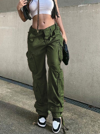 maoxiangshop2 Vintage Cargo Pants  Baggy Jeans Women Fashion 90s Streetwear Pockets Wide Leg High Waist Straight Y2k Denim Trousers Overalls