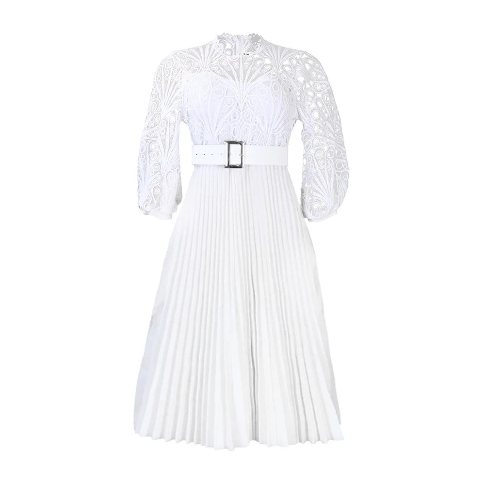 Summer oversized lace hook flower sexy hollow out pleated European and American dress cross-border dress