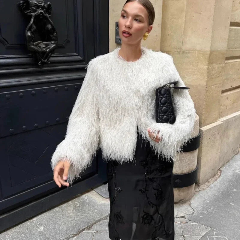 maoxiangshop  -  Women Fluffy Jacket Winter Clothes Short Faux-Fox Fur Coats Korea Casual Beige Outwear Female Thick Warm Plush Overcoat