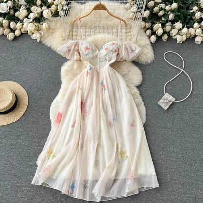 maoxiangshop Off the Shoulder Sexy Strap Dress Summer Strapless Corset Maxi Sundress Ladies Backless Bow Sweet Print Long Dress