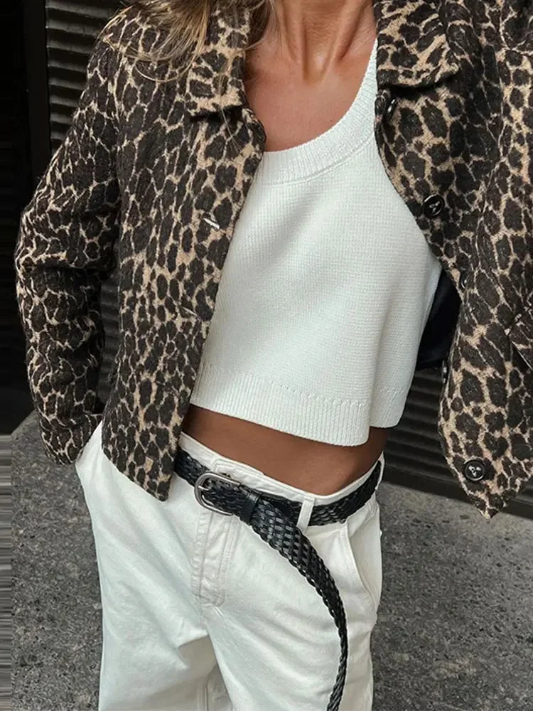 maoxiangshop -  Women's Leopard Long Sleeve Bomber Jacket Dor Women Casual Lapel Single Breasted Short Coat Elegant Winter Warm Outwear Jackets
