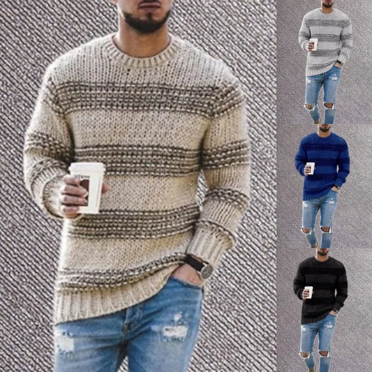 maoxiangshop Male Autumn And Winter Wool Sweater Round Neck Pullover Bottoming Shirt Color Matching All Matching Oversized Winter Coat Men