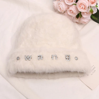 maoxiangshop New Fashion Rabbit Fur Y2k Beanies for Women Soft Warm Fluffy Angola Winter Hat Female Windproof Bonnet Hat Skullies Cap