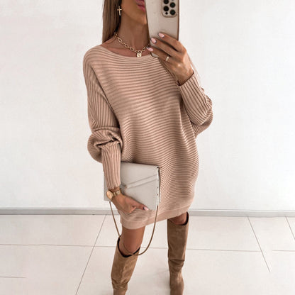 maoxiangshop Sexy Off Shoulder Long Sleeve Sweater Dress Women Spring Loose Casual White Knitted Long Top Woman Mini Dresses Pull Femme