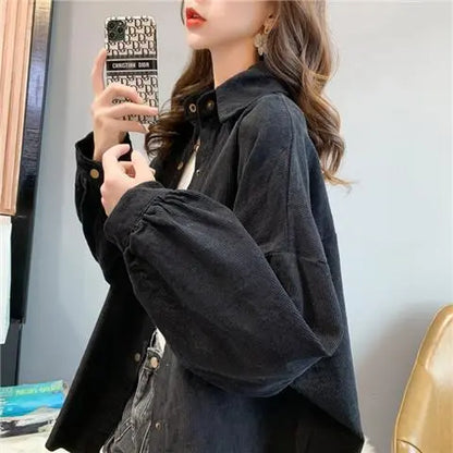 maoxiangshop Long Sleeve Corduroy Fashion Blouse Shirt Autumn Winter Best Selling Product Blouses Women Cardigan Womens Clothing Shirts