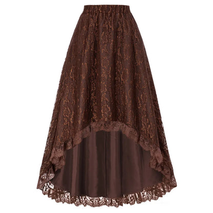 maoxiangshop Women Renaissance High-Low Skirt Vintage Gothic Steampunk Hight Elastic Waist Swing Skirt Victorian Lace Skirts A30