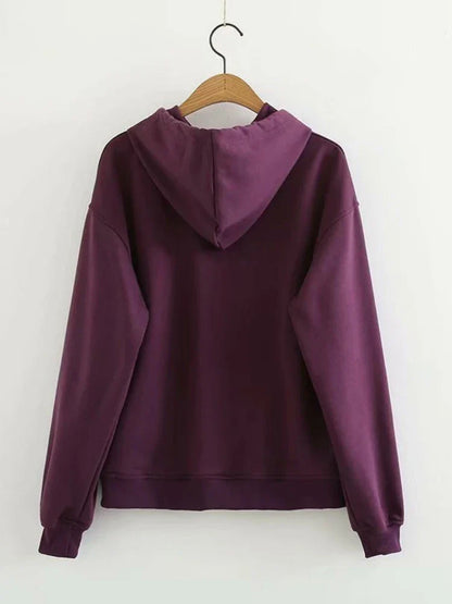 maoxiangshop Purple Cartoon Print Women Hooded Sweatshirt Autumn Winter Girl Sporty Chic Hoodies Sweet Style Casual Pullover Tracksuits