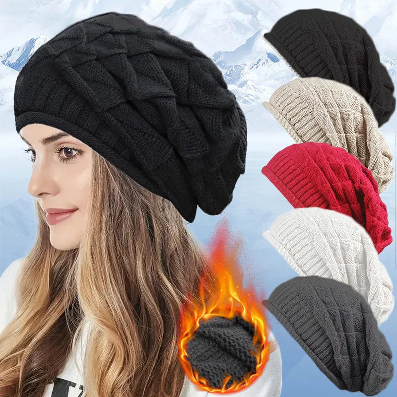 maoxiangshop Winter Knitted Beanies Hat for Women Baggy Slouchy Solid Wool Cap Fashion Outdoor Warm Bonnet Hoods Female Snow Ski Warmer Gorra