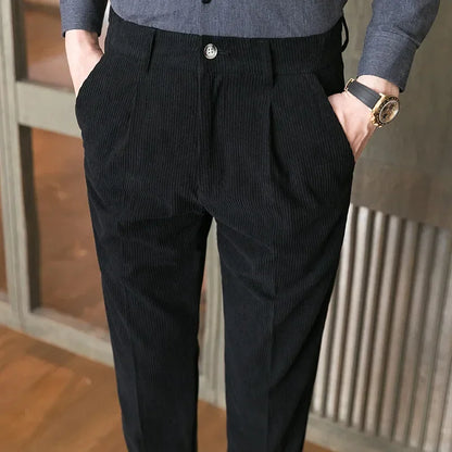 maoxiangshop British Style Men High Waist Casual Dress Pant Men Belt Design Slim Trousers Formal Office Social Wedding Party Dress Suit Pants