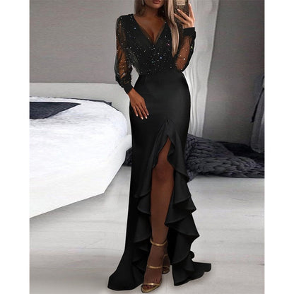 maoxiangshop Women White Party Dress Slit Sexy Elegant Classy Wedding Long Dresses One Shoulder Slim Ladies Evening Club Vestido De Mujer