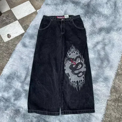 maoxiangshopJeans New Harajuku Hip Hop Retro Skull Graphic Embroidered Baggy Jeans Denim Pants Men Women Goth High Waist Wide Trousers