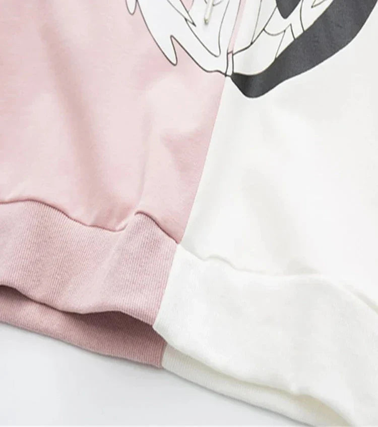 maoxiangshop Kawaii Women Hooded Hoodies Long Sleeve Lovely Patchwork Cute Girls Sweet Sweatshirt Female Pullovers