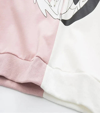 maoxiangshop Kawaii Women Hooded Hoodies Long Sleeve Lovely Patchwork Cute Girls Sweet Sweatshirt Female Pullovers