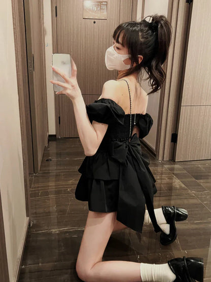 White Sexy Backless Mini Dress Women Korean Fashion Casual Elegant Party Dress Female Ruffle Kawaii Lolita Party Y2k Dress