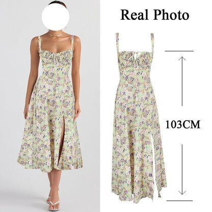 maoxiangshop A Line Floral Printing Dress Midi Sexy Dress Prom Club Night Dresses Summer Bodycon Women Party Dress Dress Elegant