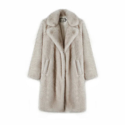 maoxiangshop  -  Slouchy Chic Gradient Long Eco Faux Fur Coat Women Winter Thick Warm Fluffy Fox Fur Jacket Brand Fashion Girls Overcoat