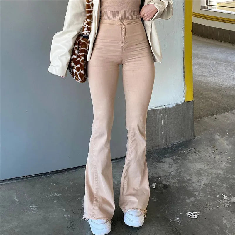 Women Stretch Hips Wrap Skinny Flare Jeans Lady Vintage Y2K Punk High Waist Denim Pants Lady Streetwear Bell Bottom Trousers