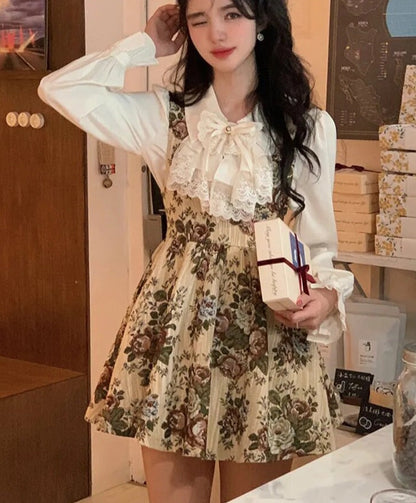 maoxiangshop Vintage Floral Mini Strap Dress Women Sleeveless Sexy Sweet Princess Dress Casual Elegant Women's Dresses for Party Autumn