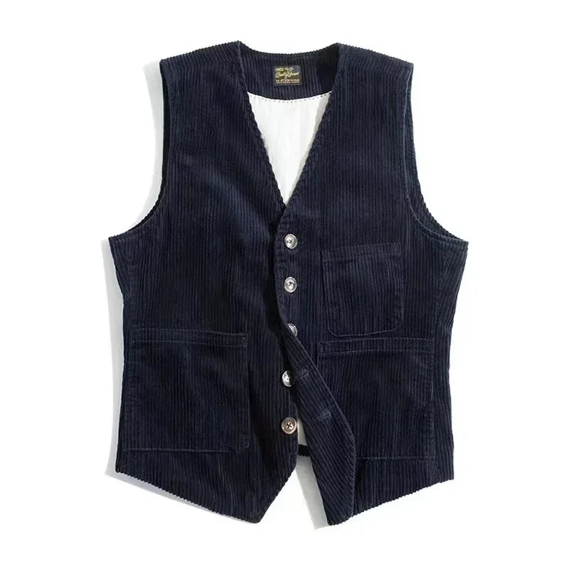 maoxiangshop New Men's Retro Tooling Waistcoat Corduroy Vests Fashion Casual Versatile Vest Jackets V-Neck Gentleman Business Men's Tank Tops
