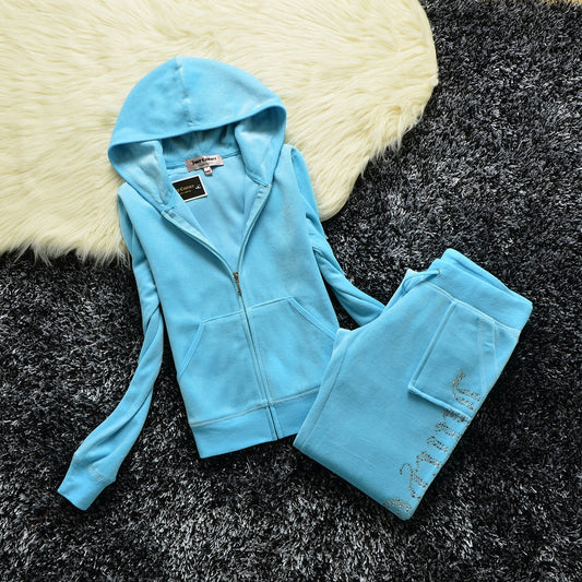 maoxiangshop 1:1 Top Quality Original Juicy Corture Tracksuit Woman Velvet Crop Female Suits Sweatshirt and Pants Set Sportswear Hoodies Suit