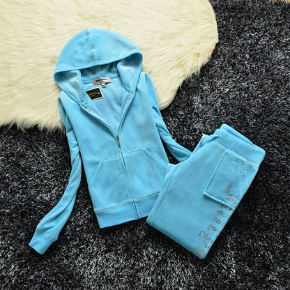 maoxiangshop 1:1 Top Quality Original Juicy Corture Tracksuit Woman Velvet Crop Female Suits Sweatshirt and Pants Set Sportswear Hoodies Suit