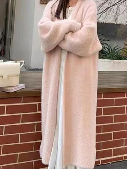 Winter Elegant Women Vintage Knitted Coat Mink Fur Sweater Jacket Loose Lazy Style Soft Loose Jacket Korean Long Women Sweaters