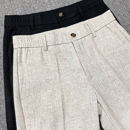 maoxiangshop Men's High Quality Linen Suit Trousers Male Slim Fit Solid Color Business Casual Pants Formal Office Social Trouser Plus Size 38